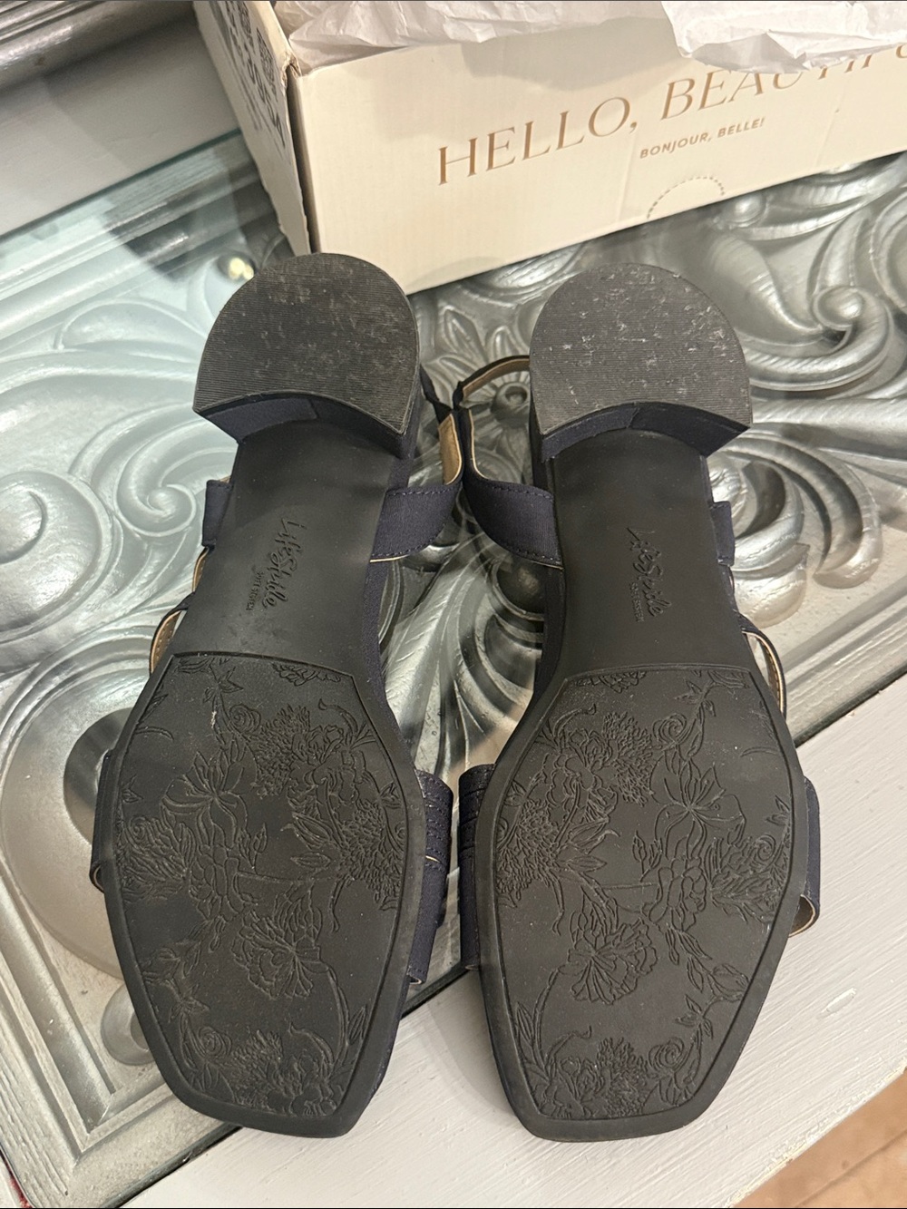 Life Stride 8.5 Joy 2 Lux Navy Strappy Low Block Heel Sandals - Picture 6 of 12